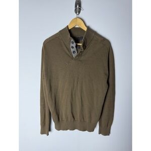 Comune Long Sleeve Knitted Henley Sweater Men's M Brown Button Up